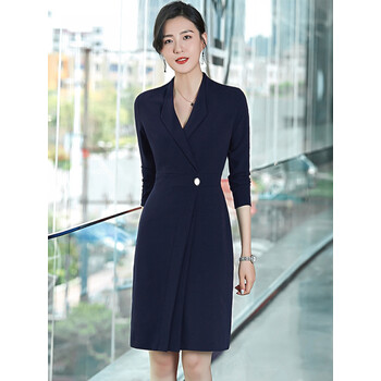 族女装时尚通勤ol前台工作服商务正装裙子fgacct单件藏青色连衣裙s