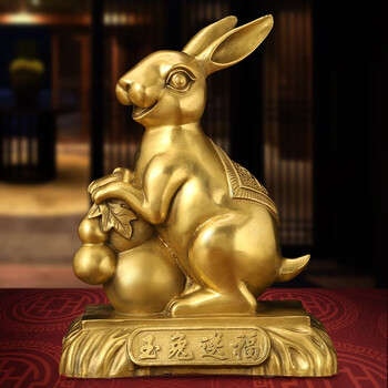 吉善缘 黄铜兔子摆件 兔年吉祥物12生肖全铜兔家居客厅酒柜玄关装饰