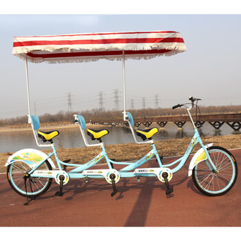 多人三人旅游健身观光 景点出租自行车团购红黄色 24寸三人车/蓝白色