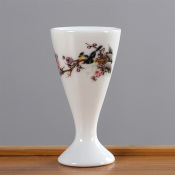 瓷白酒杯家用烈酒杯高脚杯黄酒小酒盅创意一口杯结婚敬酒杯 花鸟2钱杯