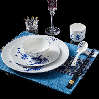 亚彩景德镇青花瓷星级酒店餐具套装用品餐厅会所婚宴家用摆台餐具套装