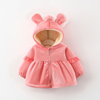 婴儿衣服秋冬10个月洋气加绒女童棉袄中小童一岁半女宝宝冬装外套粉