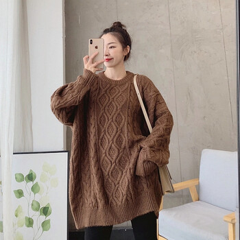 大号大款毛衣女 中长款宽松慵懒麻花复古加绒加厚炸街秋冬外穿针织衫