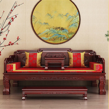 灰兔罗汉床三件套中式实木沙发床仿古客厅家具小户型贵妃榻菠萝格榆