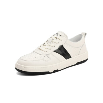 百丽男鞋时尚撞色小白鞋夏新软底舒适运动休闲板鞋白黑42