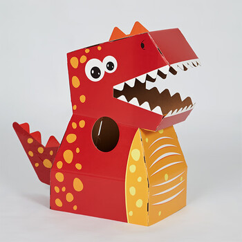 定制恐龙纸箱可穿戴幼儿园儿童手工制作纸盒壳玩具霸王龙纸片模型红色