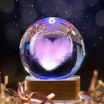 创意生日礼物女生闺蜜新年礼物送女友感水晶球满天 爱心云彩灯木底座