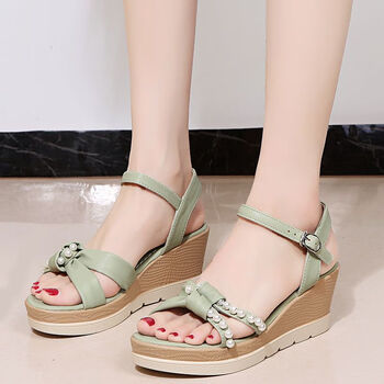 红蜻蜓坡跟夏季坡跟凉鞋女仙女风时尚百搭配裙厚底休闲高跟一字扣女鞋