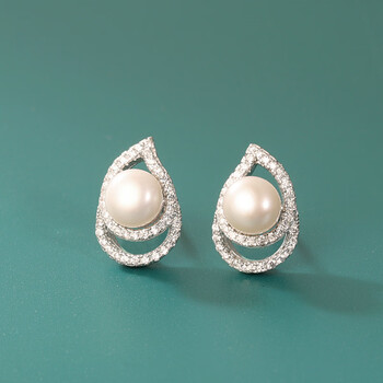 周六福官方旗舰店银巴洛克珍珠耳钉女法式感名媛镶钻时尚92925银