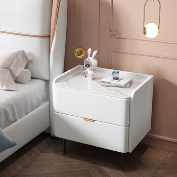 全友家居网红奶油风全实木岩板轻奢床头柜皮质极简约现代卧室床边柜