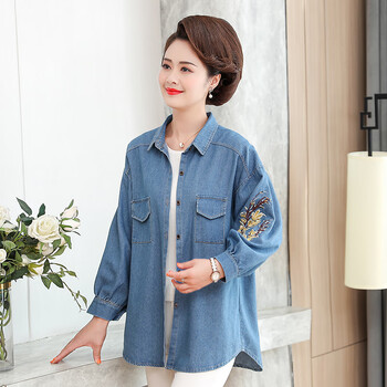 休闲牛仔上衣妇女士春天外套春装斜肩衬衫装春秋薄 1号色 xl建议90