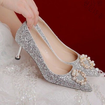 凡霖fanlin红色秀禾婚纱两穿孕跟舒适款秀禾婚鞋水晶鞋主婚纱高跟鞋女