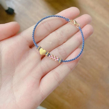 艾朵唯520礼物送男女友黄金爱心手链女999足金心形手工编织手绳简约