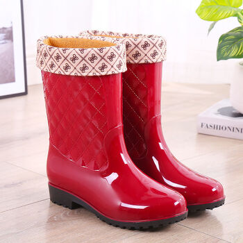 保暖秋冬季雨靴防滑水鞋胶鞋加绒棉水靴套鞋 2089红色加棉-需买大一码