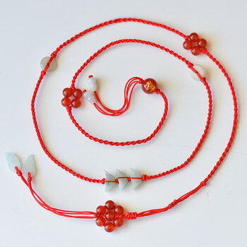 善心堂珠宝翡翠红玛瑙安岁红绳腰链女款本命年属牛红色朱砂腰绳首饰