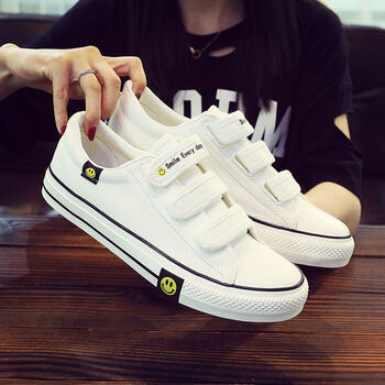 帆布鞋男春季情侣休闲魔术贴板鞋韩版学生布鞋潮流百搭小白鞋子男白色