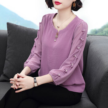 中年人穿的夏天的长袖衣服女装妈妈t恤2022夏季新款上衣洋气小衫春装