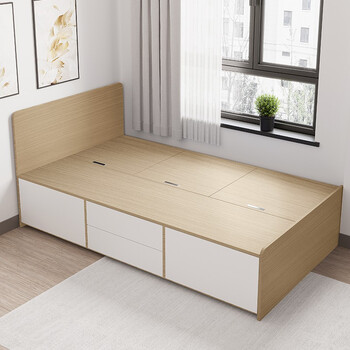 栖屋木业 【可定制】单人床简约软包高箱收纳床小户型榻榻米储物抽屉