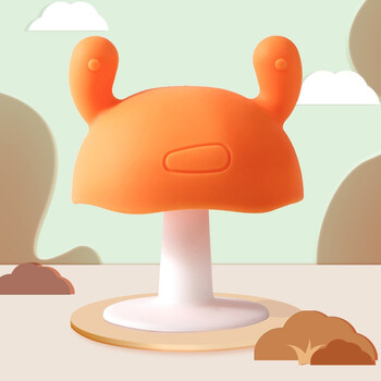 小蘑菇安抚牙咬胶防吃手磨牙咬咬胶硅胶玩具可水煮配收纳盒橙色小蘑菇