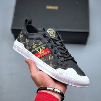 范思哲学者男士休闲运动鞋新款男鞋意大利鳄鱼皮美杜莎人像低帮板鞋