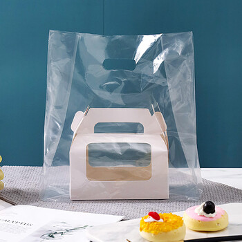 恒愎烘焙打包袋面包店透明甜品外卖手提袋塑料袋烘培包装袋子 空白