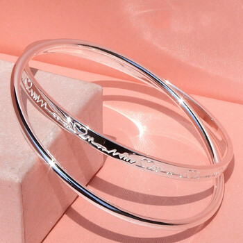 520礼物恋柯双圈银手镯女999足银实心多圈手环银镯心形网红年轻款节日