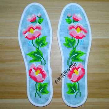 十字绣鞋垫绣花棉布手工半成品刺绣鞋底印花不褪色银色361花朵36