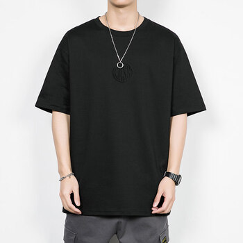 晶承270克美式水洗做旧短袖潮牌钢印工艺短袖t恤雪花短黑色xl