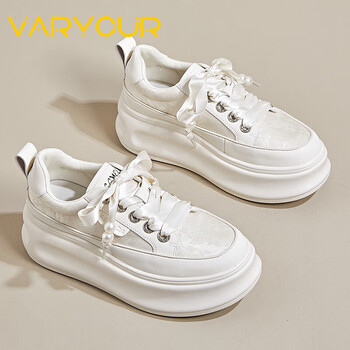 varyour新中式厚底小白鞋女2024春季新款透气内增高女鞋学生板鞋女米