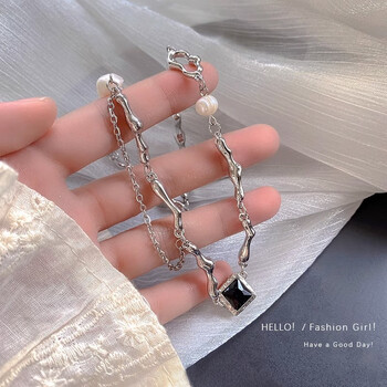 莱琲巴洛克珍珠毛衣链清饰品黑锆石项链女款锁骨链轻奢小众颈链配饰