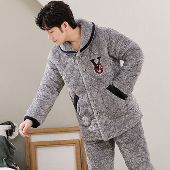 男士睡衣冬季三层夹棉珊瑚绒加厚加绒法兰绒保暖家居服套装秋冬款212