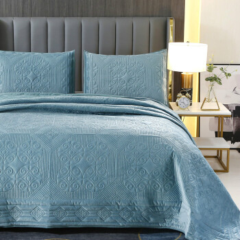 诺福佳美式高档水晶绒绣花绗缝被高端床盖欧式牛奶绒双面两用床罩床盖