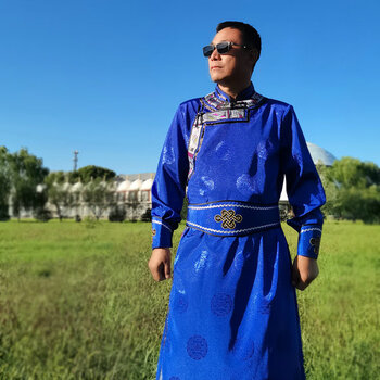 越岳蒙古族服装男冬装蒙古袍男士蒙古演出表演服装长款蒙古服装生活