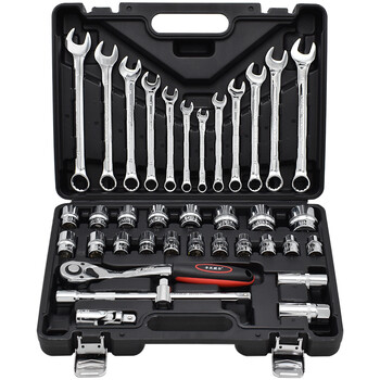 卡夫威尔 铬钒钢汽修工具箱套装棘轮套筒扳手 汽车机修快速扳手五金修车工具组套大飞37件套12.5MM SS3222A