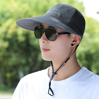 夏凉帽男士大檐帽 帽子男士夏季遮阳帽透气凉帽户外大檐防晒帽太阳帽