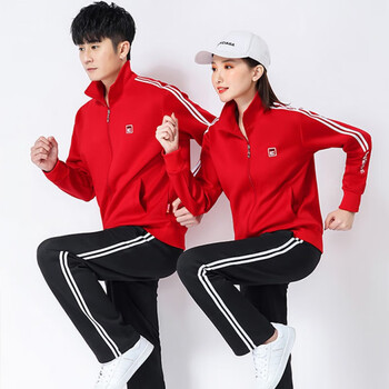 晋冠春秋长袖运动服女两条白杠休闲运动套装健身操广场舞表演服装