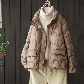轻溥羽绒服短装女短款韩版宽松显瘦轻薄小个子21年冬外套卡其布色s