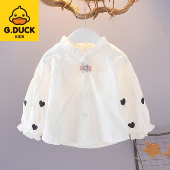 女童长袖白衬衫纯棉女童纯棉衬衫春秋装长袖上衣0123岁5女宝宝白色80