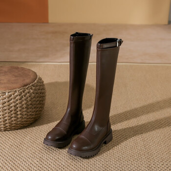 奢尧轻奢品牌厚底长筒靴女秋冬季新款不过膝弹力瘦瘦靴子平底高筒长靴
