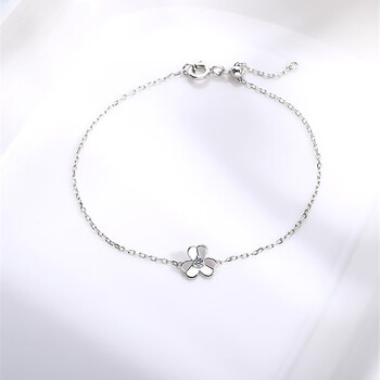 三叶草手链 情侣姐妹手链 韩版 简约女士手饰 幸运三叶草白金色手链