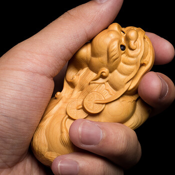 黄杨木貔貅手把件 黄杨木雕貔貅随身把玩文玩手把件雕刻工艺品中式