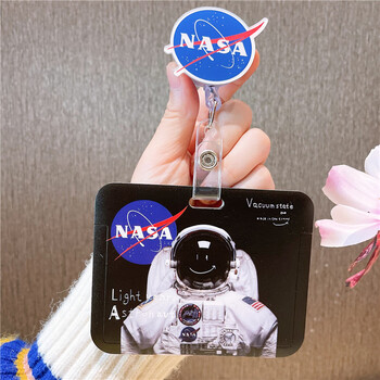 校卡工作牌证件套保护套定制员工胸牌夹子 易拉扣nasa 横版黑宇航员