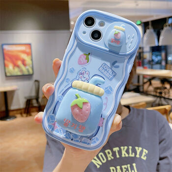 推拉窗奶茶饮料iphone14promax苹果13手机壳女11带支架12网红超火波浪