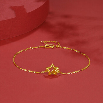 老凤凰款999足金星星黄金手链女5d硬金五角星手饰金幸运星链七夕节