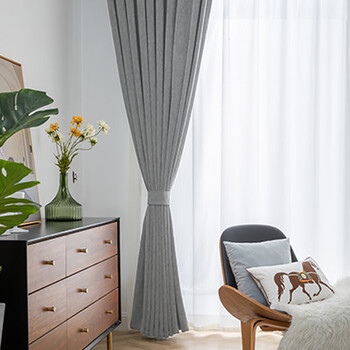 美居乐窗帘高档雪尼尔纯色遮光窗帘2021年新款卧室客厅轻奢加厚简约