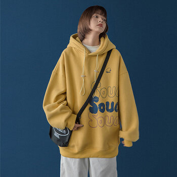 暖冬推荐女生加绒带帽子卫衣连帽卫衣女秋冬加绒加厚慵懒风外套2021