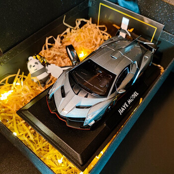 汽车模型124仿真跑车车模摆件生日情人节春节礼物银色车模公仔礼盒