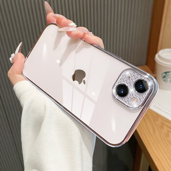 蓝妮子高档哦iphone苹果13手机壳透明男士女款硅胶防摔镶钻太空银壳膜