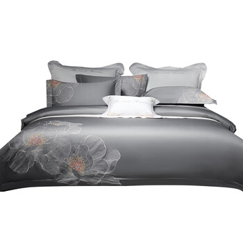 漠羽 120支长绒棉绣花四件套 香颂-高级灰 适用床尺吋:1.5/1.8m