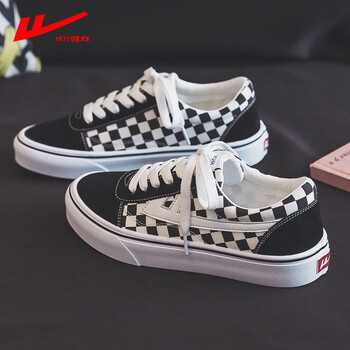 回力帆布鞋棋盘格子女鞋2022春季新款小白鞋子低帮休闲板鞋女黑白棋盘